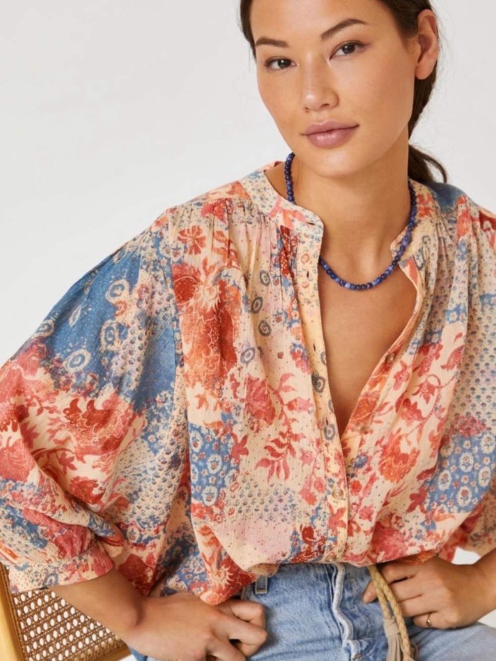 Anthropologie Pilcro Sidney Multicolor Floral Batwing Blouse Size XS O7